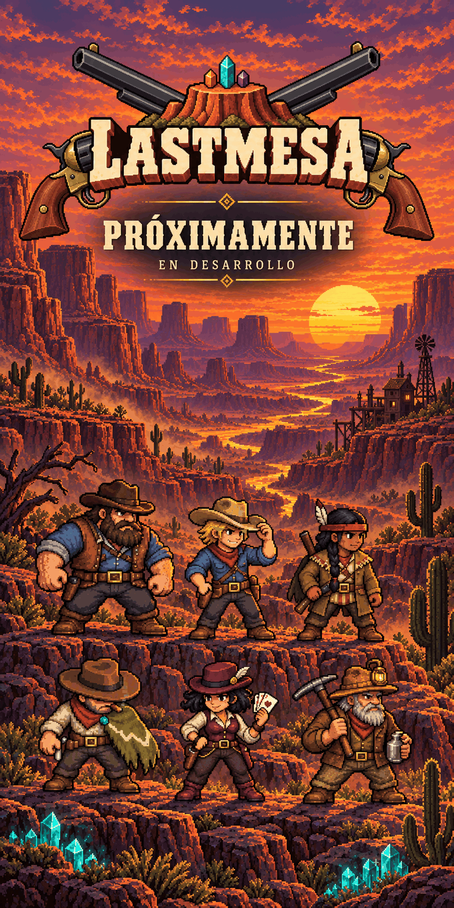 LASTMESA. Próximamente. Los seis personajes en el cañón al atardecer. En desarrollo.
